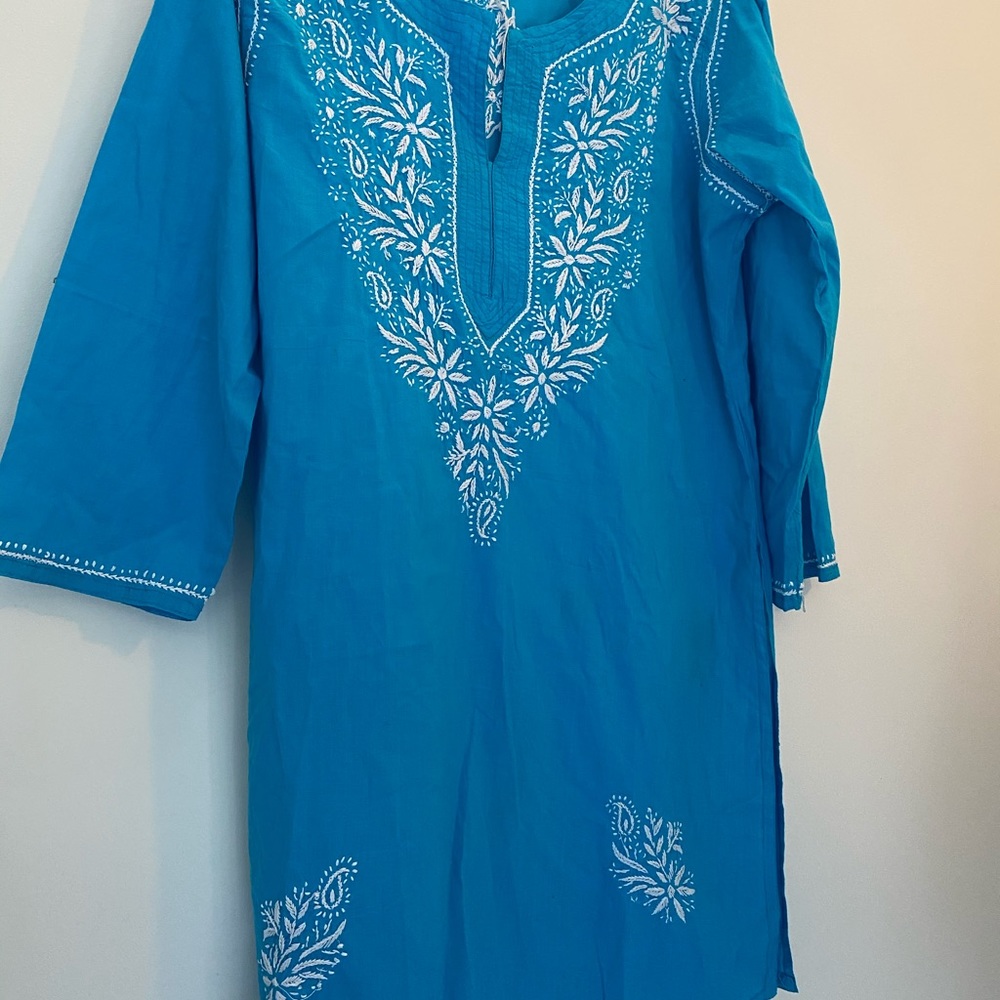 Boho Tunic Turquoise Blue Reworked Vintage - Picture 7 of 9
